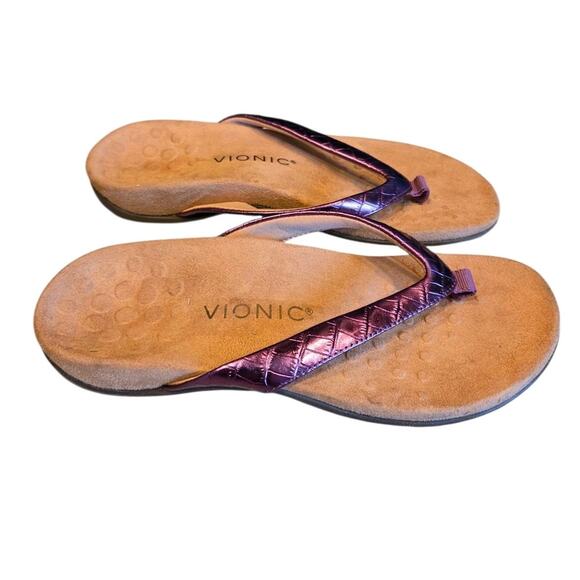 Vionic Women's Dillon Croc Toe Post Metallic Purple | 7 Supportive Sandals EUC - Picture 2 of 9
